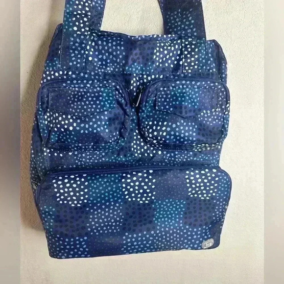 Lug Packable Tote Bag Blue Polka Dots Travel Foldable and Lightweight - Picture 2 of 7